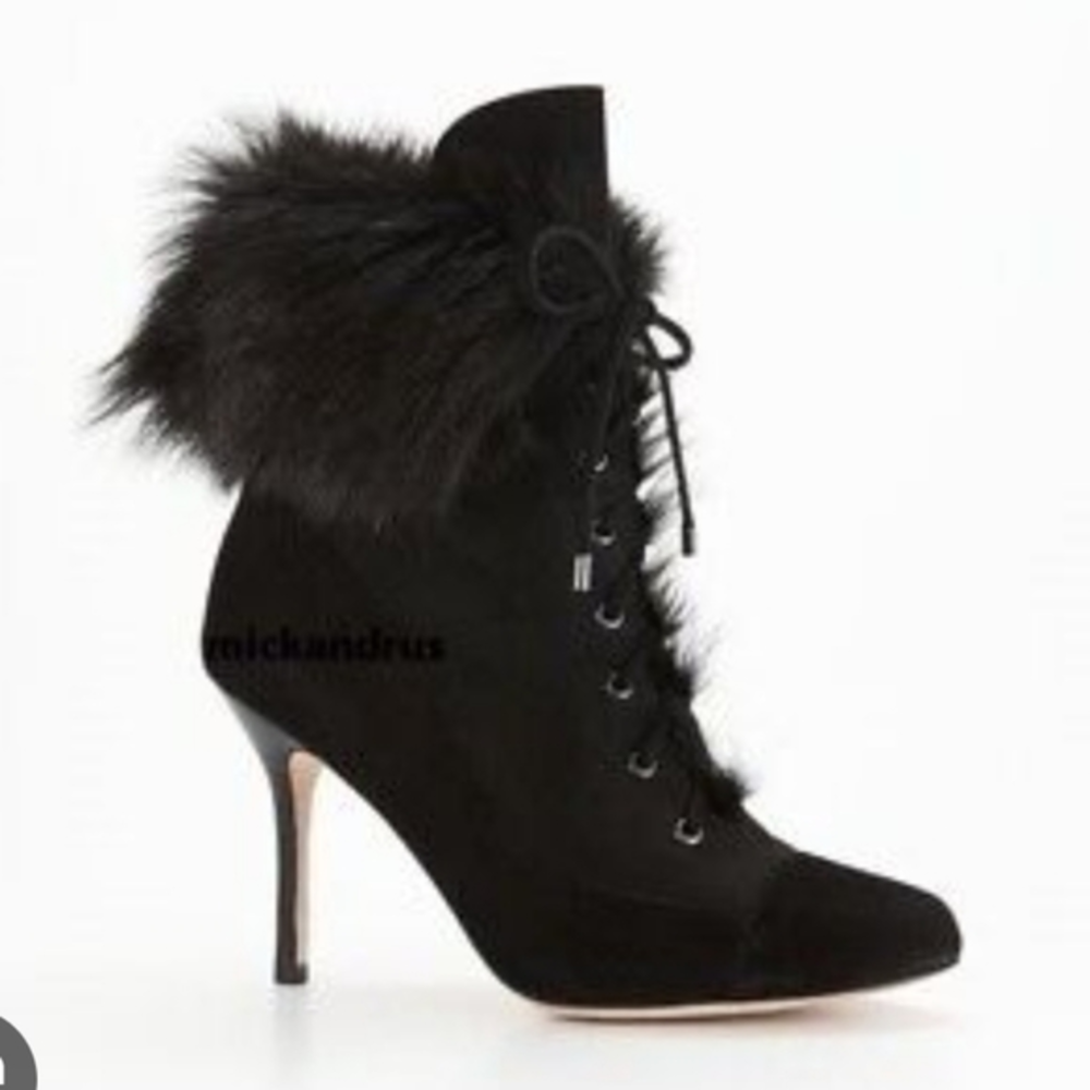 Ann Taylor Black Shearling Lamb Fur Booties - Picture 1 of 12